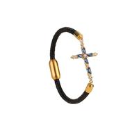 HUIANGLIYG Bracelet en Cuir de Foi pour Femmes Bracelet en Cuir Tressé en Simili avec Cristaux Cubiques de Zirconie, Gourmette Fin Bohème, Brassard Religieux Bijou Cadeau pour Adolescentes, Saphir