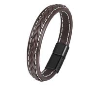 HUIANGLIYG Bracelet en Cuir de Vache Tressé Cousu pour Hommes, Bracelets en Cuir de Sport Décontractés, Bracelet Simple Fait À La Main avec Fermoir Magnétique, Cadeau pour Hommes, Garçons, Lui