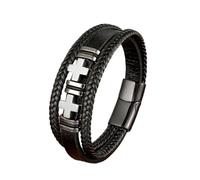 HUIANGLIYG Bracelet en Cuir en Croix en Pierre Naturelle pour Hommes, Bracelet en Cuir Tressé À Plusieurs Couches, Bracelet Vintage Fait Main avec Amulette À Fermoir Magnétique, Bijoux Porte Bon