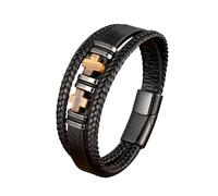 HUIANGLIYG Bracelet en Cuir en Croix en Pierre Naturelle pour Hommes, Bracelet en Cuir Tressé À Plusieurs Couches, Bracelet Vintage Fait Main avec Amulette À Fermoir Magnétique, Bijoux Porte Bon