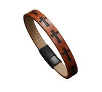 HUIANGLIYG Bracelet en Cuir en Croix pour Hommes Bracelet de Foi Tressé Fait Main avec Fermoir Magnétique Croix Gravée Brassard Religieux Vintage Cadeau Unique pour Les Frères des Pères Marron