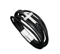 HUIANGLIYG Bracelet en Cuir en Cuir pour Hommes Bracelets Tressés À Plusieurs Couches Faits Main avec Fermoir Magnétique Brassard Rétro Chrétien Religieux Cadeau Religieux Unique pour Lui Noir