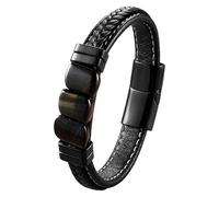 HUIANGLIYG Bracelet En Cuir Et Pierre Œil De Tigre Naturel Pour Homme Et Femme, Classique, Tressé À La Main, En Cuir Noir, Style Rétro Et Décontracté, Accessoire De Mode Tendance, Bleu, 19 Cm