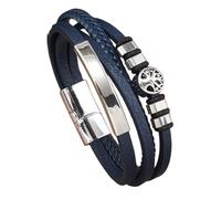 HUIANGLIYG Bracelet en Cuir Family Tree pour Hommes Bracelet en Cuir Tressé À Plusieurs Couches avec Fermoir Magnétique Bracelet Vintage Viking Bijoux Artisanal Unique pour Lui Bleu Marine 21,5 C