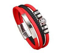 HUIANGLIYG Bracelet en Cuir Family Tree pour Hommes Bracelet en Cuir Tressé Multicouches avec Fermoir Magnétique Bracelet Vintage Viking Bijoux Faits Main Cadeau Unique pour Lui Rouge 22,5Cm