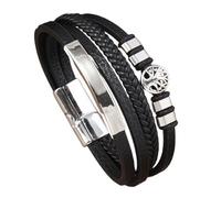 HUIANGLIYG Bracelet en Cuir Family Tree pour Hommes, Bracelet en Cuir Tressé Multicouches avec Fermoir Magnétique, Bracelet Vintage Viking À Poignet, Bijoux Uniques Faits Main pour Lui, Noir 22,5