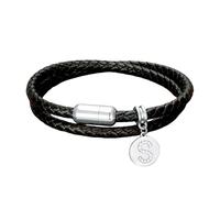 HUIANGLIYG Bracelet en Cuir Initial pour Hommes Bracelet Tressé Double Couche Noir avec Charme Cubique en Zircone Initial A Z Bracelet en Cuir Personnalisé Cadeau D’Anniversaire pour Lui Son Lett