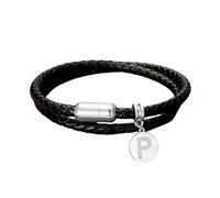 HUIANGLIYG Bracelet en Cuir Initial pour Hommes Bracelet Tressé Noir Double Couche avec Charme Cubique en Zircone Initial A Z Bracelet en Cuir Personnalisé Cadeau D’Anniversaire pour Lui Lettre P