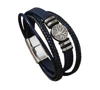 HUIANGLIYG Bracelet en Cuir Life Tree pour Hommes, Bracelet en Cuir Tressé Multicouches avec Fermoir Magnétique, Bracelet Vintage Viking Cuff Jewelry Unique pour Lui, Bleu Marine 20,5 Cm