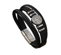HUIANGLIYG Bracelet en Cuir Life Tree pour Hommes Bracelet en Cuir Tressé Multicouches avec Fermoir Magnétique, Bracelet Vintage Viking Cuff Jewelry Unique Offert À La Main Noir 20Cm
