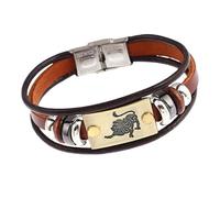 HUIANGLIYG Bracelet En Cuir Marron Rétro À 12 Constellations, Style Jonc Zodiacal, Pour Femmes, Hommes Et Couples, Signe Astrologique, Accessoire De Bijouterie, Lion, 20,5 Cm
