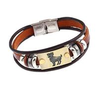 HUIANGLIYG Bracelet En Cuir Marron Rétro À 12 Constellations, Style Jonc Zodiacal, Pour Femmes, Hommes Et Couples, Signe Astrologique, Accessoire De Bijouterie, Bélier, 20,5 Cm