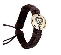 HUIANGLIYG Bracelet En Cuir Marron Vintage Tissé Avec Les Constellations Du Zodiaque, Bracelet Ajustable En Cuir De Vachette, Bijou Unisexe, Cadeau D'Anniversaire Lion