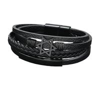 HUIANGLIYG Bracelet En Cuir Multicouche Pour Homme, Style Rétro Punk, Tressé À La Main, Avec Fermeture Magnétique. Bijou De Foi, Accessoire Pour Homme Et Femme, Noir, 21 Cm.