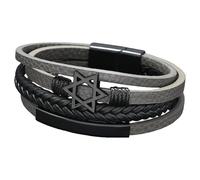 HUIANGLIYG Bracelet En Cuir Multicouche Pour Homme, Style Rétro Punk, Tressé À La Main, Avec Fermoir Magnétique. Bijou De Foi, Gris, 21 Cm.