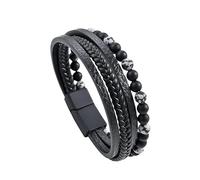HUIANGLIYG Bracelet en Cuir Multicouche pour Hommes et Femmes, Tressé À La Main, en Pierre Naturelle, Style Décontracté, Simple et Unique, Cadeau D'Anniversaire, avec Boîte, Albâtre, 21 Cm