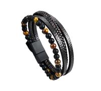 HUIANGLIYG Bracelet en Cuir Multicouche pour Hommes et Femmes, Tressé À La Main, en Pierre Naturelle, Style Décontracté, Simple et Unique, Cadeau D'Anniversaire, avec Boîte, Pierre Œil de Tigr