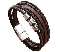 HUIANGLIYG Bracelet En Cuir Multicouche Tissé À La Main Pour Homme Avec Fermoir Magnétique, Style Ethnique Créatif, Simple, Cadeau Pour Papa, Petit Ami, Mari, Couple, Café-Blanc, 21 Cm