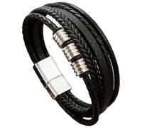 HUIANGLIYG Bracelet En Cuir Multicouche Tissé À La Main Pour Homme Avec Fermoir Magnétique, Style Ethnique Créatif, Simple, Cadeau Pour Papa, Petit Ami, Mari, Couple, Noir Et Blanc, 21 Cm