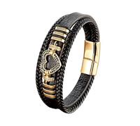 HUIANGLIYG Bracelet en Cuir Multicouches pour Hommes Bracelet en Cuir Tressé Noir avec Un Accent en Cœur en Cristal Étincelant Bijoux Rétro Tendance Cadeau pour Lui Son Dor Saphir Cz 23Cm