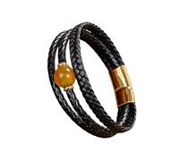 HUIANGLIYG Bracelet en Cuir Multicouches pour Hommes, Bracelet Tressé Noir avec Perles en Pierre Naturelle, Fermoir Magnétique Réglable, Bracelet Élégant Décontracté Cadeau pour Lui : Agate J