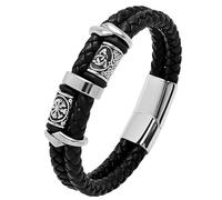 HUIANGLIYG Bracelet en Cuir Noeud Celtique pour Hommes Double Rangée Bracelet en Cuir Tressé avec Fermoir Magnétique Brassard Viking pour Hommes Unique Gothic Punk Jewellery Cadeau Double Simili N