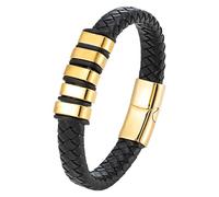 HUIANGLIYG Bracelet En Cuir Noir Pour Homme, Élégant Bracelet Tressé Avec Fermoir Magnétique, Bracelet Manchette Tressé Classique Fait Main, Cadeaux Uniques Pour Papa, Amis, Frères, Fils, Or 21 Cm