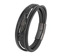 HUIANGLIYG Bracelet En Cuir Noir Pour Homme, Orné De Plumes, Tressé Multicouche, Style Punk, Avec Fermoir Magnétique. Idéal Comme Cadeau De Fin D'Études Ou D'Anniversaire. Noir, 21 Cm.