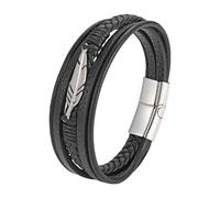 HUIANGLIYG Bracelet En Cuir Noir Pour Homme, Orné De Plumes, Tressé Multicouche, Style Punk, Avec Fermoir Magnétique. Cadeau Pour Une Remise De Diplôme Ou Un Anniversaire. Blanc, 20 Cm.