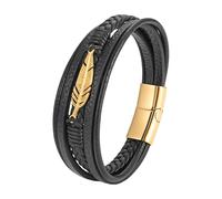 HUIANGLIYG Bracelet En Cuir Noir Pour Homme, Orné De Plumes, Tressé Multicouche, Style Punk, Avec Fermoir Magnétique. Idéal Comme Cadeau De Fin D'Études Ou D'Anniversaire. Longueur : 21 Cm.