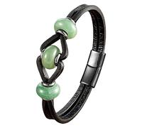 HUIANGLIYG Bracelet En Cuir Noir Tressé Pour Homme, Orné De Perles En Pierre Naturelle, Fermoir Magnétique, Style Bohème Vintage, Idéal Pour Un Mari Ou Un Petit Ami. Aventurine Verte, 23 Cm.