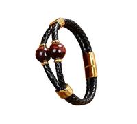 HUIANGLIYG Bracelet en Cuir Perlé en Pierre Naturelle pour Hommes, Bracelet en Cuir Noir Tressé Double Couche avec Fermoir Magnétique, Bracelet en Cristal Anti Anxiété Fait À La Main Bijoux Ca