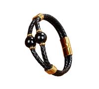 HUIANGLIYG Bracelet en Cuir Perlé en Pierre Naturelle pour Hommes, Bracelet en Cuir Noir Tressé Double Couche avec Fermoir Magnétique, Bracelet en Cristal Anti Anxiété Fait À La Main Bijoux On