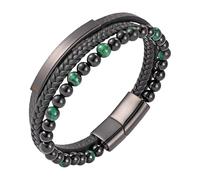 HUIANGLIYG Bracelet En Cuir Perlé Pour Hommes Et Femmes, Classique, Multicouche, Tressé, En Pierre Naturelle, Avec Aimant Noir, Bijoux, Cadeau Pour Anniversaire, Mariage, Vacances, Vert, 19 Cm