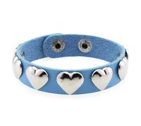 HUIANGLIYG Bracelet en Cuir pour Femme avec Cœur D'Amour, Réglable, 21,8 Cm, Classique, Fait À La Main, avec Double Bouton Pression, Style Punk Gothique, Cadeau pour Halloween et Noël, Bleu Clair
