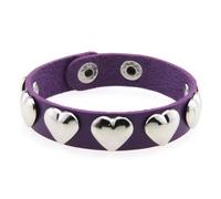 HUIANGLIYG Bracelet en Cuir pour Femme avec Cœur D'Amour, Réglable, 21,8 Cm, Classique, Fait À La Main, avec Double Bouton Pression, Style Punk Gothique, Cadeau pour Halloween et Noël, Violet