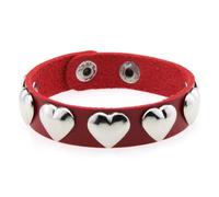 HUIANGLIYG Bracelet en Cuir pour Femme avec Cœur D'Amour, Réglable, 21,8 Cm, Classique, Fait Main, avec Double Bouton Pression, Style Punk Gothique, Cadeau pour Halloween et Noël, Rouge
