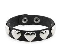 HUIANGLIYG Bracelet en Cuir pour Femme avec Cœur, Réglable, 21,8 Cm, Classique, Fait Main, avec Double Bouton Pression, Style Punk Gothique, Cadeau pour Halloween et Noël, Noir