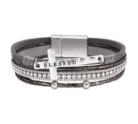 HUIANGLIYG Bracelet En Cuir Pour Femme, Perles D'Eau Douce, Empilable, Avec Strass, Fait Main, Style Bohème, Cadeau Pour Femme, Gris, 19,5 Cm