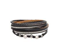 HUIANGLIYG Bracelet En Cuir Pour Femme, Perles D'Eau Douce, Empilable, Avec Strass, Fait Main, Style Bohème, Cadeau Pour Femme, Noir, 19,5 Cm