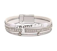 HUIANGLIYG Bracelet En Cuir Pour Femme, Perles D'Eau Douce, Empilable, Avec Strass, Fait Main, Style Bohème, Cadeau Pour Femme, Blanc, 19,5 Cm
