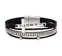 HUIANGLIYG Bracelet En Cuir Pour Femme, Perles D'Eau Douce, Empilable, Avec Strass, Fait Main, Style Bohème, Cadeau Pour Femme, Noir, 19,5 Cm