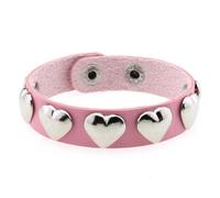 HUIANGLIYG Bracelet en Cuir pour Femme, Réglable, 21,8 Cm, Classique, Fait Main, avec Double Bouton Pression, Style Punk Gothique, pour Halloween et Noël, Rose