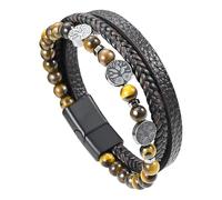 HUIANGLIYG Bracelet En Cuir Pour Homme, Arbre De Vie, Œil De Tigre, Perles En Pierre Volcanique, Style Viking, Pour Femme Et Homme, Idéal Pour La Fête Des Pères, 19 Cm