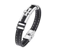 HUIANGLIYG Bracelet en Cuir pour Homme avec Croix, Tressé À La Main, en Cuir Véritable, Unisexe, Fermoir Magnétique, Style Religieux, Style Punk Vintage, Cadeau pour Lui, avec Pochette, Noir, 20