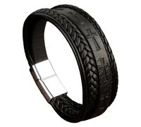 HUIANGLIYG Bracelet En Cuir Pour Homme Avec Fermoir Magnétique, Tressé Multicouche, Bijou Religieux Fait Main, 21 Cm, Noir