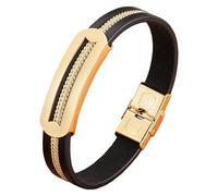 HUIANGLIYG Bracelet En Cuir Pour Homme Avec Motif Géométrique, Jonc En Cuir Noir Avec Fermoir, Bracelet Manchette Unisexe, Bijou Simple Et Tendance Pour Homme Et Femme, Couleur Or, 21 Cm