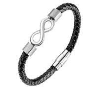 HUIANGLIYG Bracelet En Cuir Pour Homme Avec Nœud Infini, Symbole De L'Amour Infini, Bracelet Manchette Classique En Cuir Tressé, Bijoux Pour Homme Pour Anniversaire, Noël, Argent, 21 Cm