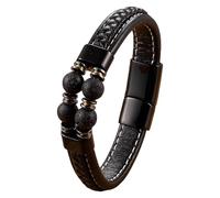 HUIANGLIYG Bracelet En Cuir Pour Homme Avec Perles De Pierre Naturelle, Unisexe, Tressé À La Main, Fermoir Magnétique, Bijou À Offrir À Un Petit Ami, Un Père Ou Un Frère. Pierre De Lave, 23 Cm.