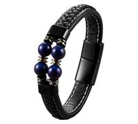 HUIANGLIYG Bracelet En Cuir Pour Homme Avec Perles De Pierre Naturelle, Unisexe, Tressé À La Main, Fermoir Magnétique, Bijou À Offrir À Un Petit Ami, Un Père Ou Un Frère. Lapis-Lazuli, 21 Cm.
